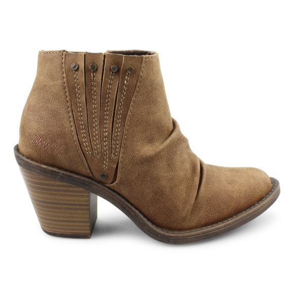 Blowfish Liva Bootie  Brown Ruched Vegan Leather Ankle Booties Shoes NWT - Picture 2 of 16